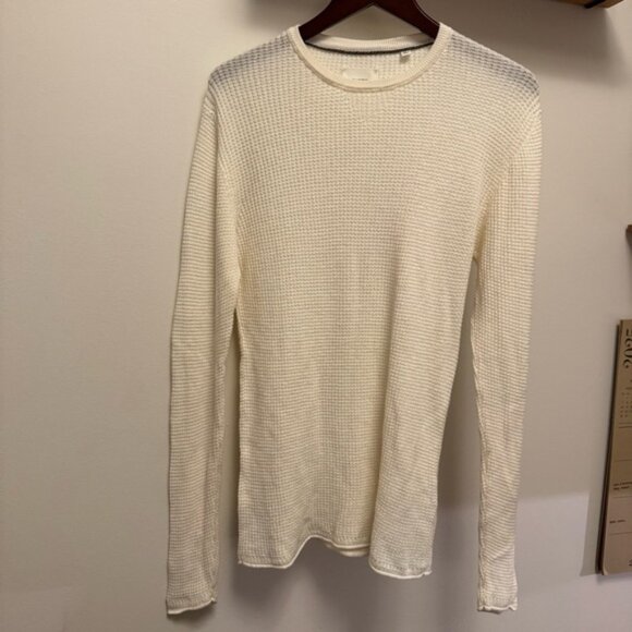 Billy Reid Mini Waffle Crew Long Sleeve Cotton Cashmere Sweater - Picture 6 of 6